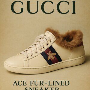 Gucci Ace Fur Lined Sneakers Bee Patch Vanilla Leather Sz 36.5 / US 6 – Italy